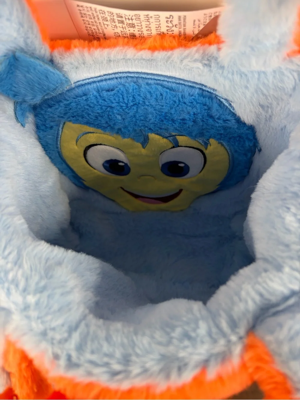 DISNEY Inside Out2 Joy and Anger Plush Tote Handbag Purse,blue/ orange, One size